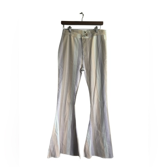 $10 sale 🍓NWOT flare boot cut pants stripped pastel‎ colors size L - Picture 1 of 7